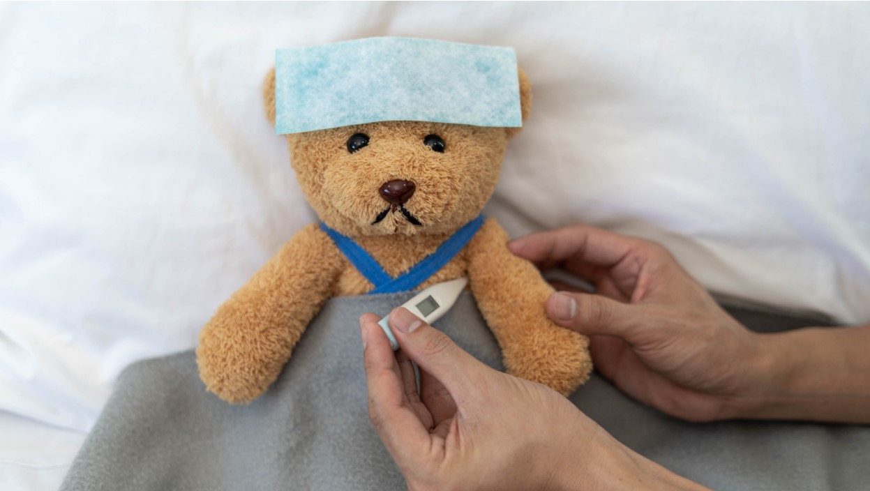 Teddy Bear in hospital bed